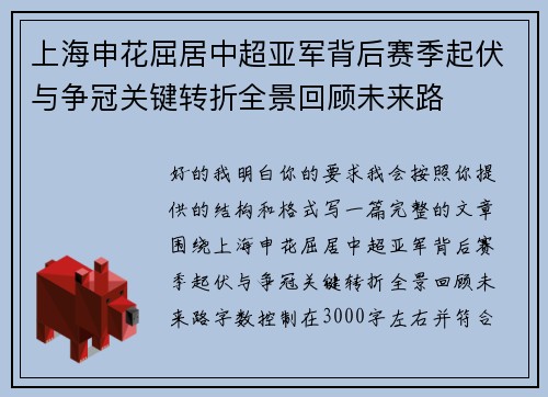 上海申花屈居中超亚军背后赛季起伏与争冠关键转折全景回顾未来路 上海申花屈居中超亚军背后赛季起伏与争冠关键转折全景回顾未来路